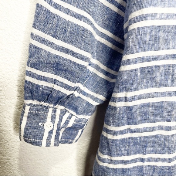 New Garnet Hill Easy Linen Tunic Button Up Shirt Blue Coast Stripe Petite - Picture 9 of 11